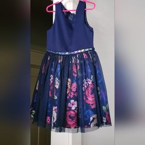 Sweet Heart Rose Gemstone Waist Fit & Flare Dress Blue Solid/Floral Size 7